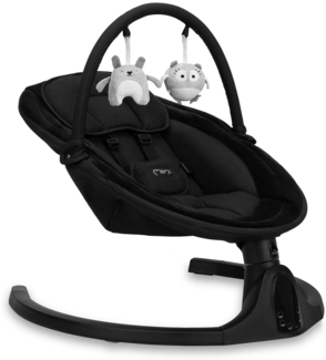 MoMi KENANI ONYX Babywippe für Babys bis 9 kg, mit LED-Display, Fernbedienung & Bluetooth für Smartphone, Batterie- oder Stromanschluss, mit 5-Punkt-Sicherheitsgurt, Bügel und Spielzeug