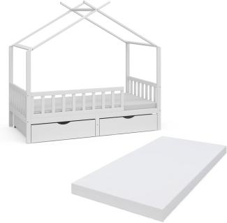 Vicco Kinderbett Bettenhaus Einzelbett Franka Weiß 160 x 80 cm Matratze modern Kinderzimmer Bett Bettschublade Lattenrost Rausfallschutz