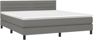 vidaXL Boxspringbett mit Matratze und LED-Beleuchtung, Stoff dunkelgrau, 180x200 cm