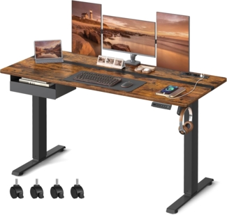 Vasagle Höhenverstellbarer Schreibtisch elektrisch, 70x160 cm Tischoberfläche, stufenlos verstellbar, Memory-Funktion mit 4 Höhen, vintagebraun-schwarz, von Songmics