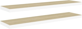 vidaXL 2X Schweberegal Wandregal Schwebend Bücherregal Wandboard Hängeregal Dekoregal Freischwebend Regal Eichenoptik Weiß 120 x 23,5 x 3,8 cm MDF