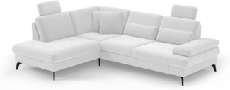 Cavadore Eckcouch Moritz / Ecksofa im trendigen Design mit Bett, Bettkasten, Sitztiefenverstellung, Kopfstützen und mattschwarzen Metallfüßen / 212x82-107x268 / Flachgewebe, Weiß