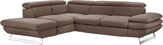 Mivano Ecksofa Prestige, Modernes Schlafsofa in L-Form mit Ottomane und Bettfunktion, Kopfstützen und Armlehne verstellbar, 265 x 74 x 223, Strukturstoff, braun