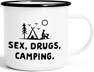 MoonWorks Tasse ''le Tasse Becher Outdoor Design lustig Sex Drugs Camping Travelling Trekking Kaffeetasse Moonworks'', liert und mit Aufdruck