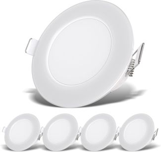 B.K.Licht - 5er Set LED Bad Einbaustrahler 230V flach, IP65, neutralweiße Lichtfarbe, Lochmass 68mm, LED Spot, Deckenspots, Spots, Einbauleuchten, Einbauspots, Badezimmer, 86x30 mm, Weiß
