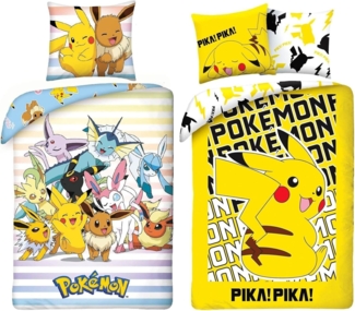 Halantex Bettwäsche Pokemon Pikachu - 2 x Kinder-Bettwäsche-Set, 135x200 & 80x80, Baumwolle, 100% Baumwolle