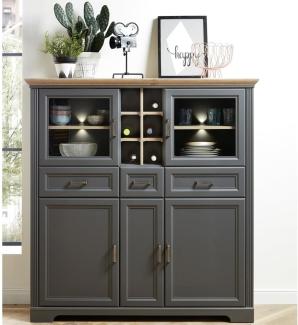 Lomadox Highboard JÜLICH-36, Eiche Nb. inkl. LED 143/150/42 cm