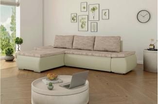 Stylefy Olin Ecksofa Strukturstoff BERLIN Kunstleder MADRYT Hellbraun Beige Links