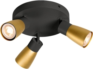 SLV PURI 2.0 Dome, Wand- und Deckenaufbauleuchte, rund, 3 x max. 6W GU10, schwarz / gold - Wand- und Deckenleuchten
