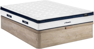 Vente-unique - Set 160 x 200 cm - Bettkasten natur hell - Taschenfederkernmatratze 5 Zonen - Kühlender Bezug - Höhe 28 cm - KOROVOU von YSMÉE