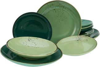 CreaTable 33322 Tafelservice Nature Collection Green Life für 6 Personen, Steinzeug, grün (1 Set, 12-teilig)