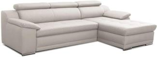 CAVADORE Schlafsofa Aniamo in Leder / Ecksofa mit Schlaffunktion, Kopfteilverstellung und großem Longchair / 270 x 80 x 165 / Kunstleder, Weiß