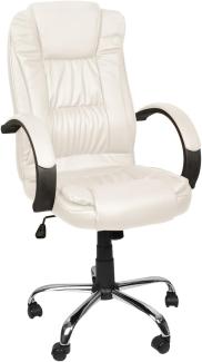 Bequeme Bürostuhl Chefsessel Drehstuhl Ergonomischer Schreibtischstuhl mit Kunstlederbezug Schwarz/Weiß/Braun 8983, Farbe:Weiß