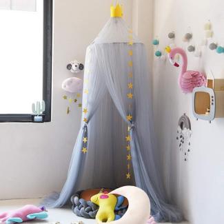 Naturer Grau Betthimmel Babybett Baldachin Groß Schlafzimmer Moskitonetz Kinderbett Babybett Himmel Fliegennetz Mückenschutz für Spielzimmer Dekoration