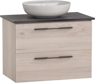 Schildmeyer Waschtisch Maxim 701842, rundes Aufsatzbecken, sandeiche Dekor/Marmor Optik