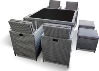 Ragnarök Möbel-Design Garten-Essgruppe Esstisch Set Heimdall 4+4, (Set, Polyrattan, Alu, Würfelsystem)