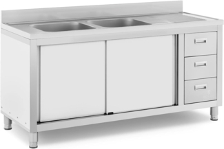 Royal Catering Spülenschrank 160 x 60 x 95 cm Spülenunterschrank 2 Becken je 40 x 40 x 30 cm