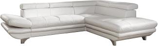 Mivano Ecksofa Enterprise / Trendige Ledercouch in L-Form mit Ottomane rechts / Kopfstützen und Armteil verstellbar / 277 x 75 x 238 / Kunstleder: weiß