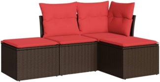 vidaXL 4-tlg. Garten-Sofagarnitur mit Kissen Braun Poly Rattan 3217484