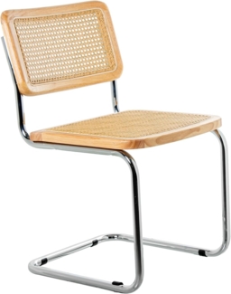 DRW Set mit 4 Stühlen aus Holz, Rattan und Metall in Natur und Chrom, 48 x 53 x 81 cm