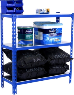 Simonrack Schwerlastregal, Lagerregal, 90 x 120 x 30 cm, Metallregal, Kellerregal, Biegestelle 200 kg, 3 Fachböden, Blau/Verzinkt - Simonclick