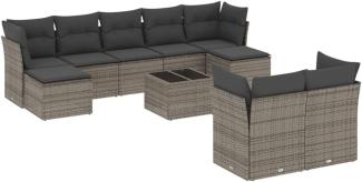 vidaXL 10-tlg. Garten-Sofagarnitur mit Kissen Grau Poly Rattan 3218320