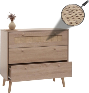 Schubladenkommode HWC-M39, Schrank Sideboard Highboard, Kubu Rattan Holz Melamin, 78x80x39cm Eiche-Optik