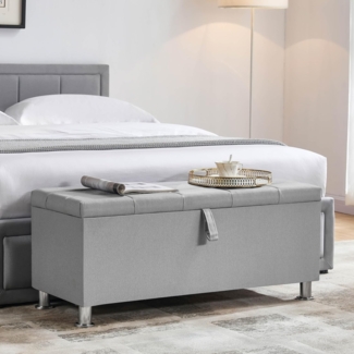 Vida Designs Valencia Ottomane, Stoffdeckel, Sitz, Hocker, Fensterbank, Truhe, Spielzeug-Aufbewahrungsbox, Pouffee, Fußhocker, hellgraues Leinen