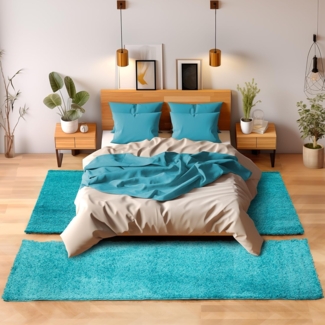 SIMPEX24 Hochflor-Bettumrandung Unicolor - Einfarbig, Höhe 30 mm, (Bett-Set, 3-tlg, Bettvorlage), Schlafzimmer Teppich Bettumrandung Läufer Set 3 teilig