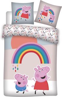 Peppa Pig Wutz Regenbogen Wende Bettwäsche-Set 135/200 + 80/80 cm