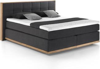 Mivano Levana Boxspringbett mit Sockel aus Eiche, 7-Zonen-Federkern, Matratzen H2 + Topper Basic, Chenille, Schwarz, Liegefläche 180x200 cm