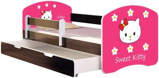 ACMA Kinderbett Jugendbett mit Einer Schublade und Matratze Wenge mit Rausfallschutz Lattenrost II 140x70 160x80 180x80 (16 Sweet Kitty 2, 180x80 + Bettkasten)