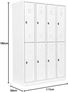 Spind Garderobenschrank Fächerschrank Schließfachschrank 180 x 117 x 50 cm weiß 8 Fächer Abteilbreite ca 300mm 520247
