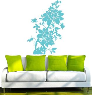 INDIGOS 4051095034810 Wandtattoo W324 Blumen Wandauskleber in 3 Größen, 80x56 cm, türkis
