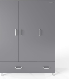 Miami - Kleiderschrank 3türig mit 2 Schubladen, inkl Kleiderstange und 4 Böden, Soft-Close, Autometallic Lackierung, chromfarbene Griffe, Füsse und Logo aus hochwertigem Autoschriftzug, grau
