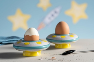 Leonardo 'Bambini Avventura Ufo' Eierbecher, Keramik blau / gelb, Ø 10,3 cm