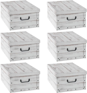 Home4You Aufbewahrungsbox 6er Set, B 51 cm x T 37 cm, mit Deckel, Weiß, Holzkistenoptik