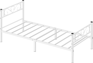 VASAGLE Bett 90 x 200 cm, Gästebett, Einzelbett aus Metall, Bettgestell, Bettrahmen, Metallbett, einfache Montage, Mattweiß