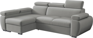 Mirjan24 'Boston Mini' Ecksofa mit Bettkasten und Schlaffunktion, Plüschstoff, Grau, Links