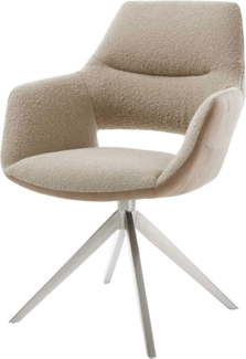 Drehstuhl Yago-Flex mit Armlehnen Materialmix Schlamm Kreuzgestell breit Edelstahl 360° drehbar Wippfunktion Taschenfederkern