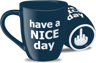 Decodyne Kaffeetasse mit Mittelfinger auf der Unterseite, 400 ml blau