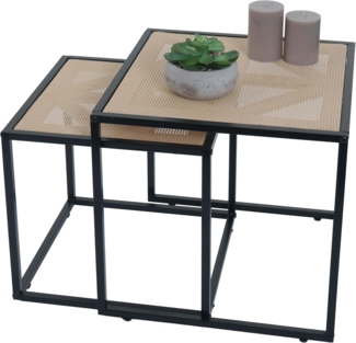 2er-Set Beistelltisch HWC-N88, Kaffeetisch Wohnzimmertisch Loungetisch, Geflecht Rattan-Optik