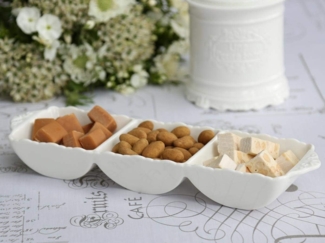 Chic Antique Snackschale Snackschale Provence mit 3 Fächern Porzellan Weiß Servierschale