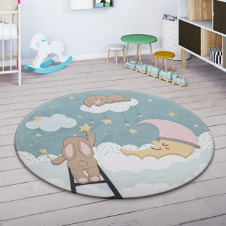 Paco Home Kinderteppich Chicos 563, rund, Höhe: 4 mm, Flachgewebe, Spielteppich, Motiv Mond, Kinderzimmer
