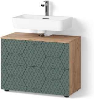 Livinity® Waschbeckenunterschrank Ronco, Grün/Goldkraft Eiche, 80 x 58.6 cm mit 2 Schubladen