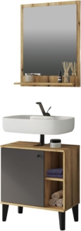 Badmöbel Set 2-teilig Torsby in grau und Eiche 60 cm