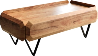 Couchtisch Kiano 100x50 cm Akazie Natur 2 Schübe V-Fuß Schwarz