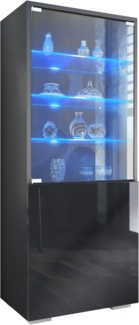 Vladon Standvitrine Granada (Vitrinenschrank, mit Glastür und Glaseinsatz inkl. LED) Anthrazit matt/Schwarz Hochglanz (50 x 122,5 x 34,5 cm)