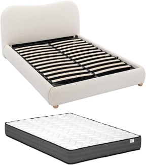 Vente-unique - Bett mit Bettkasten - 180 x 200 cm - Bouclé-Stoff - Beige + Matratze - VANARI