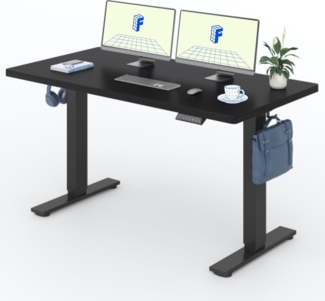 Flexispot EG1 Höhenverstellbarer Schreibtisch Elektrisch 2-Fach-Teleskop mit Tischplatte (D-Schwarz, Schwarz Gestell, 140x70 cm)